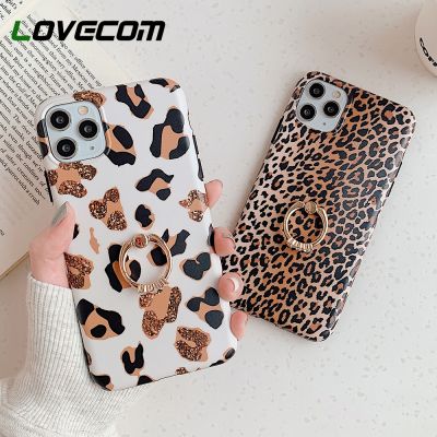 （cold noodles）LOVECOM Sexy Leopard Texture Matte Case สำหรับ iPhone 13 Pro 12 11 Pro Max X XS Max XR 7 8 Plus ผู้ถือแหวน Soft IMD ฝาครอบโทรศัพท์