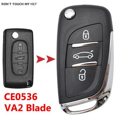 เคสซองใส่กุญแจรถรีโมทพลิกพับได้ดัดแปลง3ปุ่ม CE0536 VA2สำหรับ Citroen C2 C3 C4 C8 Peugeot 308 207 307 3008 807