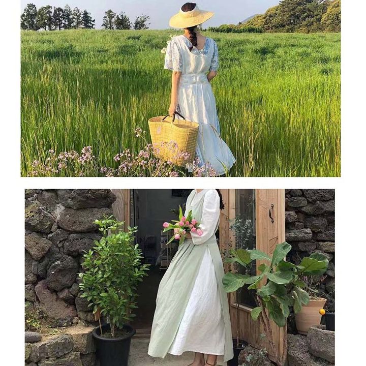 ศิลปินร้านดอกไม้ย้อนยุคเกาหลีชุดผ้ากันเปื้อนสำหรับผู้หญิงฝ้ายลินินใหม่3004ช่างทำผมสวนญี่ปุ่น