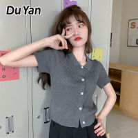 Du Yan ฉบับภาษาเกาหลีฉบับภาษาเกาหลีเสื้อผู้หญิง,เสื้อเอวลอยเสื้อคาร์ดิแกนแบบถักแขนสั้น