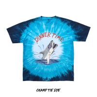 DiNNER TiME l Tie Dye Oversized T-shirt unisex เสื้อมัดย้อม โอเวอร์ไซส์ ใส่ได้ทั้งชายหญิง สีฟ้า สกรีนลายสวยๆ