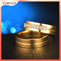 VJMHGS แฟชั่น สีทองเงิน ลูกบาศก์เซอร์โคเนีย เลิฟ ชุบทอง18K สแตนเลสสตีล แหวนวงแต่งงาน แหวนคู่รัก