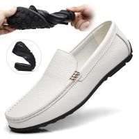 White Loafer Men Shoes Luxury Genuine Leather Business Moccasins Footwear Male Soft Driving Flats Comfy Slip-On Men Casual Shoes