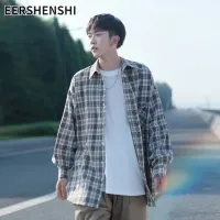 EERSHENSHI เสื้อเชิตลำลองลายสก๊อตศิลปะแสงไฟสีเสื้อเชิ้ตลายสก๊อตผู้ชายบางเสื้อตัวหลวมแขนยาวลำลอง