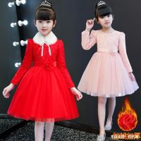 [COD] Girls autumn dress plus velvet super foreign style winter princess New Years red and childrens