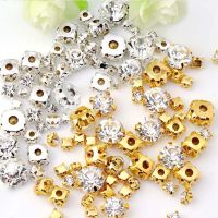 TopStone Crystal Clear AB Color 3/4/5/6/7/8/10mm Round Sew on Crystal Rhinestone Glass Chatons With Silver Claw Setting