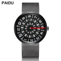 Paidu Fashion Unique Brand Black Silver Quartz Metal Mesh Band Wrist Watch Mens Boy Turntable Dial Digital Gift Wristwatches