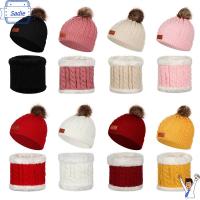 SADIE Kids Fur Pom Bobble Winter Warm Hemming Hat Baby Beanie Cap Hat Scarf Set Knitted Neckerchief