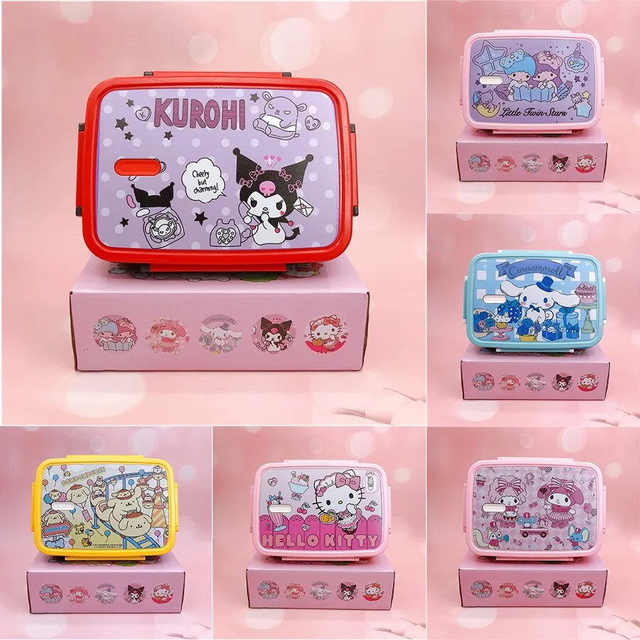 Kawaii Stainless Steel Divider Lunch Box Kuromi My Melody Cinnamoroll Child  Anime Sanrio Portable Lunch Box With Cutlery