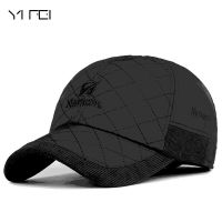 YIFEI Thickening Warm Hat With Ear Flaps Mens Genuine 100 cotton Baseball Cap Winter Outdoors Embroidered Motion Baseball Cap