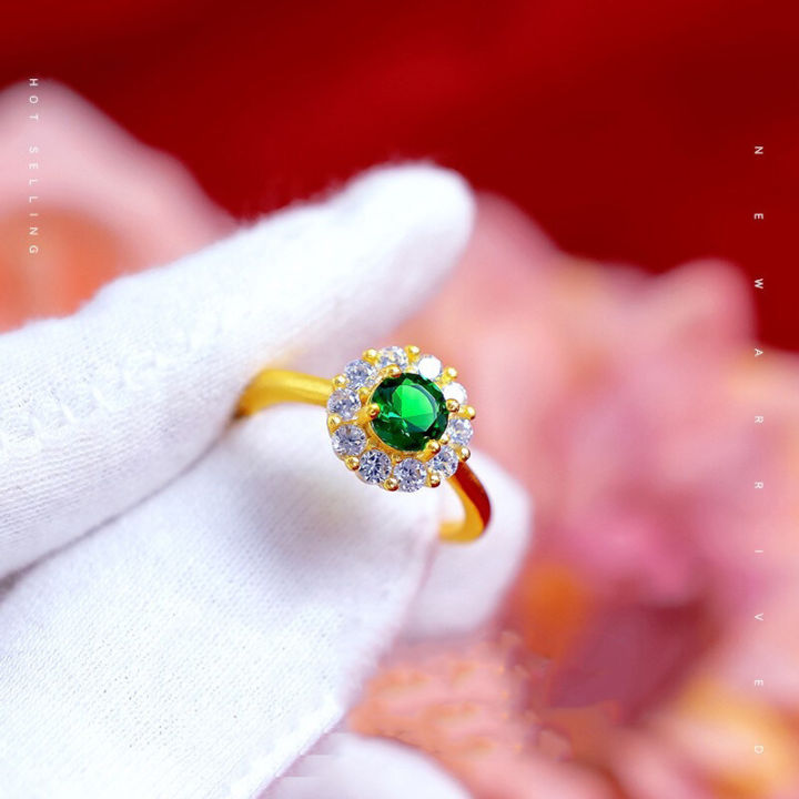 แหวนทอง-ประดับเพชร-แหวนเพชร-สไตล์เกาหลี-แหวน-green-zircon-ปรับไซส์ได้-เครื่องประดับผู้หญิง-สุดหรูหรา