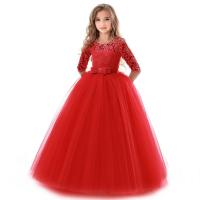 2018 New Teenage Girl Princess Lace Solid Dress Kids Flower Embroidery Dresses For Girls Children Prom Party Wear Red Ball Gown