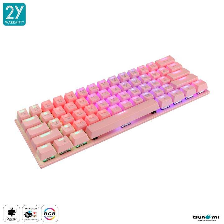 tsunami-outemu-mk-61-61keys-60-compact-mechanical-keyboard-red-switch-sakura-pink-แป้นภาษาไทย-อังกฤษ-สีชมพู-ของแท้-ประกันศูนย์-2ปี