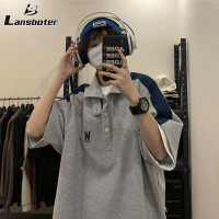 Lansboter เสื้อโปโลแขนสั้นสำหรับผู้ชาย,เสื้อยืดคอปกโปโลเสื้อโปโลวินเทจเสื้อโปโลอเมริกันพร้อมปกขยาย