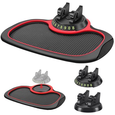 Car Phone Holder with Parking Number Plate Anti-Slip Mat Sticky Dash Mount Stand Anti Slide Dashboard Mobile Smartphone Bracket