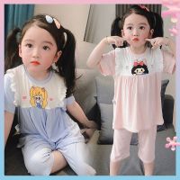 2022 summer childrens thin pajamas set girls fashionable cute home clothes baby cartoon comfortable air conditioning clothes