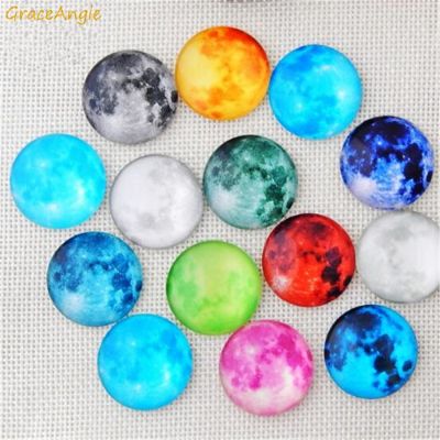 50pcs Mix Flatback Luminous time gem glass patch Glass Cameo 10-18MM moon pattern Cabochon Domed DIY Colorful Jewelry Base