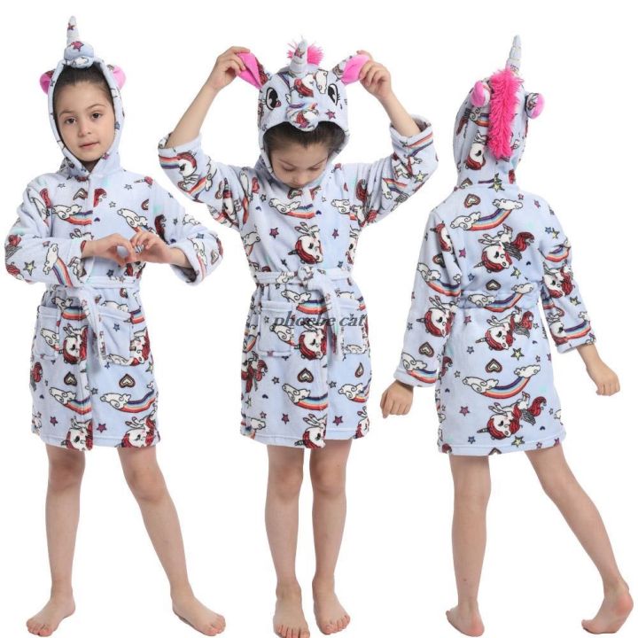 xiaoli-clothing-เด็ก-toweling-unicorn-robe-soft-bath-robe-เด็กวัยหัดเดิน-nightrobe-ชุดนอนการ์ตูนสัตว์-casual-home-เด็กทารกเสื้อคลุมอาบน้ำ