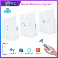 EU Wall Touch Switch Smart Light Switch Wifi 1/2/3 Gang No Neutral Wire Required Bluetooth Smart Life White Black Touch Panel Power Points  Switches S