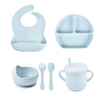 6PCS/Set Baby Silicone Tableware Cup  Bowl Plate/Tray Bibs Spoon Fork Sets Children Non-slip Feeding BPA Free Dinnerware Dinner Bowl Fork Spoon Sets