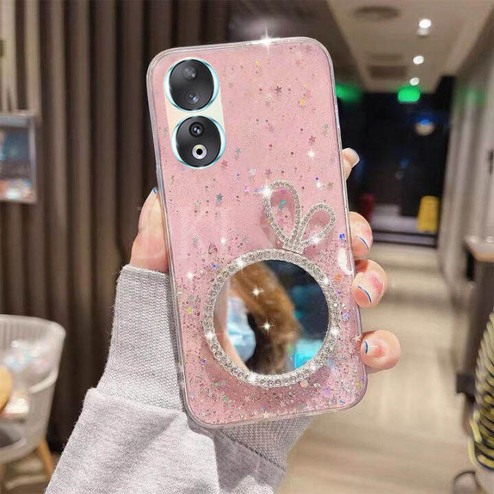 เคสสำหรับ-honor-2023นิ่มโปร่งใส90-5g-90-lite-70-lite-เคสโทรศัพท์ซิลิโคนแวว-rhinestone-หรูเคสมือถือ-honor-90-lite-หูกระต่ายแต่งหน้าฝาหลัง-honor-90-5g