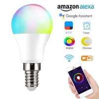 【❖】 pkdibm 7W 10W E14 Alexa สามารถควบคุม RGB ด้วยเสียงประหยัดพลังงานหลอดไฟสลัว LED เปลี่ยนสีหลอดไฟ WIFI อัจฉริยะใช้ในครัวเรือน