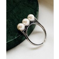 MLKENLY 3 Beads Pearl Open Ring Minimalist Adjustable Simple Ring For Women Birthday Gift 925 Sterling Silver Jewelry