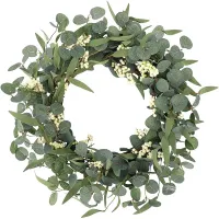 Artificial Eucalyptus Wreath Large Green Leaves Rustic Farmhouse Decorative Wreath for Festival Celebration