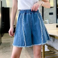 COD jfdss 【KEEY】4 Colors Denim Shorts Womens Embroidered Wide Leg Jeans Plus Size A148