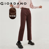 GIORDANO Women Pants 100% Cotton Corduroy Straight Pants Solid Color Ankle Length Simple Fashion Casual Warm Pants 05423674