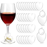 Acrylic Wine Glass Charm Heart Shaped Drink Markers DIY Blank Wine Goblet Stem Glasses Name Tag Wedding Wine Tasting Party Décor Bar Wine Tools
