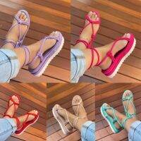 HOT★รองเท้าแตะหญิง แพลตฟอร์ม Wedge รองเท้าแตะฤดูร้อนสีทึบ Plus ขนาดรองเท้าแตะผู้หญิงกัญชาเชือกรองเท้า Sandalias Mujer Verano 2022 Plataforma