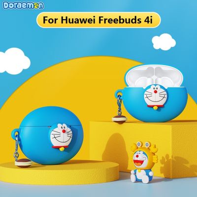~ ROCK Huawei Freebuds 4i Shockproof Earphone Protection Case Doraemon Cartoon Soft Silicone Cover with Pendant