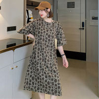 2021NYFS Summer Dress 2021 Korean New Loose Split Leopard Woman Dress Vestidos Robe Elbise Fashion Short Sleeve Dress