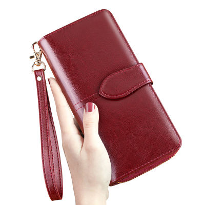 Luxury RFID Wallets for Women Genuine Leather Long Clutch Female Red Purse Large Capacity Woman Blue Card Holder Ladies Wallet