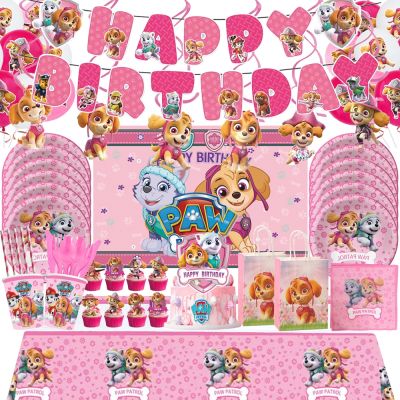 [HOT QIKXGSGHWHG 537] Pink PAW Patrol Skye Girl Birthday Party Disposable Tableware ถ้วยผ้าเช็ดปาก Ryder สุนัข Skye บอลลูนเด็กวันเกิด Party ของขวัญ