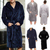 Fashion Winter Robe Mens Solid Fleece Robe Kimono Warm Plush Shawl Male Bathrobe Sleepwear Long Sleeve Bathrobe Plus Size M-2XL