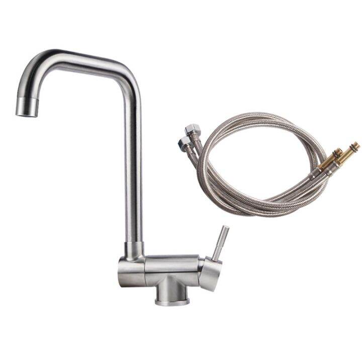 Front Window Folding Kitchen Faucet Stainless Steel 36000° Rotation