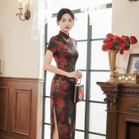 2023ฤดูร้อนใหม่สีแดง Cheongsam กระโปรงยาว Self-Cultivation แฟชั่นจัดเลี้ยงถ่ายภาพสไตล์จีนชุดราตรี Qipao สำหรับผู้หญิง