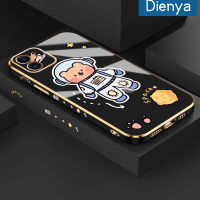 เคส Dienya สำหรับ iPhone 12 12 12 Pro 12 Max 12 Mini เคสการ์ตูนหมีพื้นที่ขอบสี่เหลี่ยมใหม่เคสชุบพื้นผิวเคสซิลิกาเจลนิ่มกันกระแทกเคสมือถือรวมเลนส์กล้องถ่ายรูปฝาครอบป้องกัน