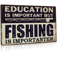 ☃ Funny Fishing Metal Tin Sign But Fishing Is Importanter Lake House Decor vintag metal sign garag decor plate