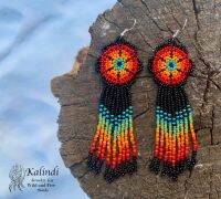 Kalindi BEADED EARRINGS FLOWERS STYLE HUICHOL ต่างหูลูกปัดสไตล์ดอกไม้ HUICHOL