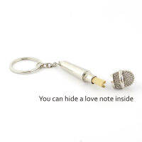 FREE SHIPPING 10pcslot Novelty Metal Microphone Keychains New Design Microphone Keyrings Can Hide a Love Note Gifts