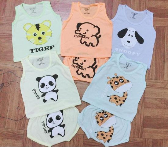 Set 5 bộ cotton in hinh cho bé sz 6-8kg - ảnh sản phẩm 1