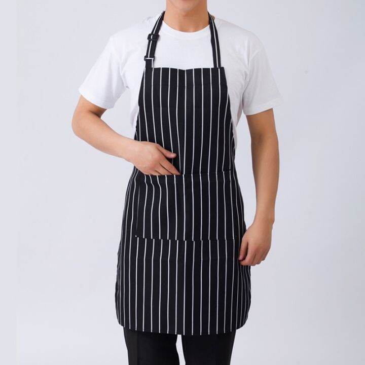 adjustable-half-length-kitchen-apron-adult-striped-restaurant-hotel-chef-waiter-apron-picnic-cook-apron-with-2-pockets-aprons