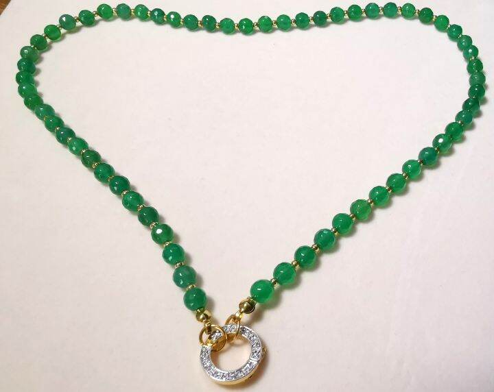 สร้อยคอหินอเวนเจอร์รีน-aventurine-ขนาด-5-มม-คั่นเม็ดทองไมครอน-ห่วงดับเบิ้ลล็อคประดับเพชร-cz-ห้อยพระและเครื่องประดับ-ความยาว-20-นิ้ว