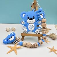 Personalized English Wooden Letters Name Baby Bear Silicone Pendant Pacifier Clips Chains Holder Teether Baby Kawaii Toy Gifts Clips Pins Tacks