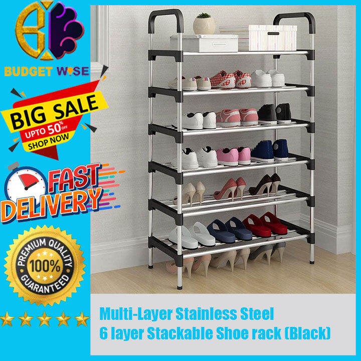 VN-6 Multi-Layer Stainless Steel 6 layer Stackable Shoe rack (Black ...