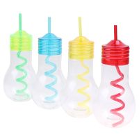 1Pc Creative Multipurpose Artificial Fake Clear Light Bulb Shaped Bottle Plastic Bottle Party Decor Milk Tea Straw Cup