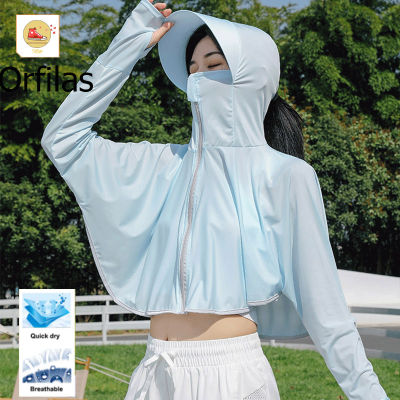 Orfilas 🌴🌴2023ป้องกันUVจากแสงแดดเสื้อมีฮู้ดแขนยาวเสื้อผู้หญิงชุดชายหาดกันแดดCover-Upsพร้อมกระเป๋า,เสื้อแจ็คเก็ตกันแดดสตรี Ice Silk ระบายอากาศได้ดี